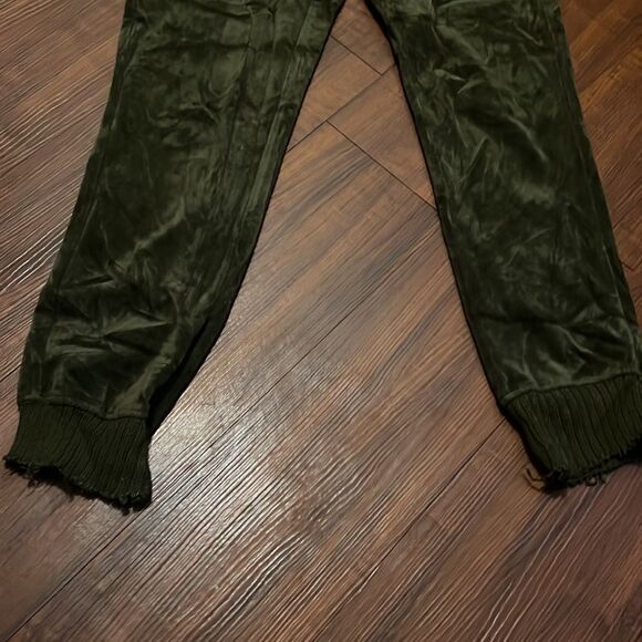 Pam & Gela Green Velour Jogger Sweatpants Drawstring TieDark Green Cuffed Ankle - Picture 4 of 4